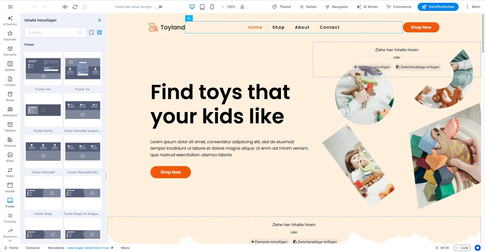 Sitejet Builder: Inhalte per Drag-and-drop einfügen und direkt bearbeiten